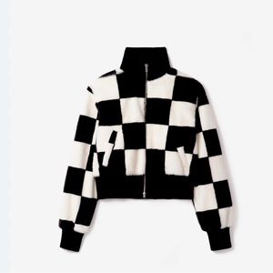 Noize Black & White Checkered Faux Fur Jacket